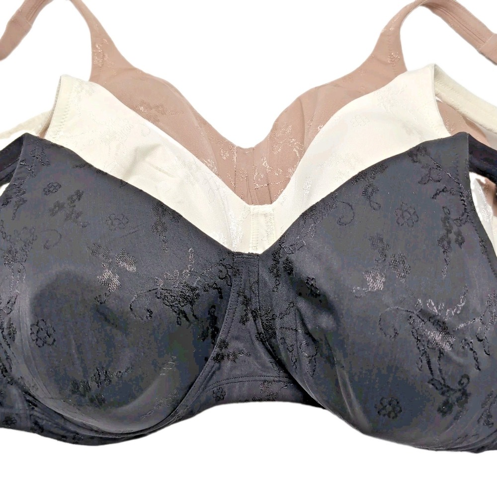Modern Movement Wire Free Bra 40DD Set Lot of 3 Tan Cream Black Stretch Straps